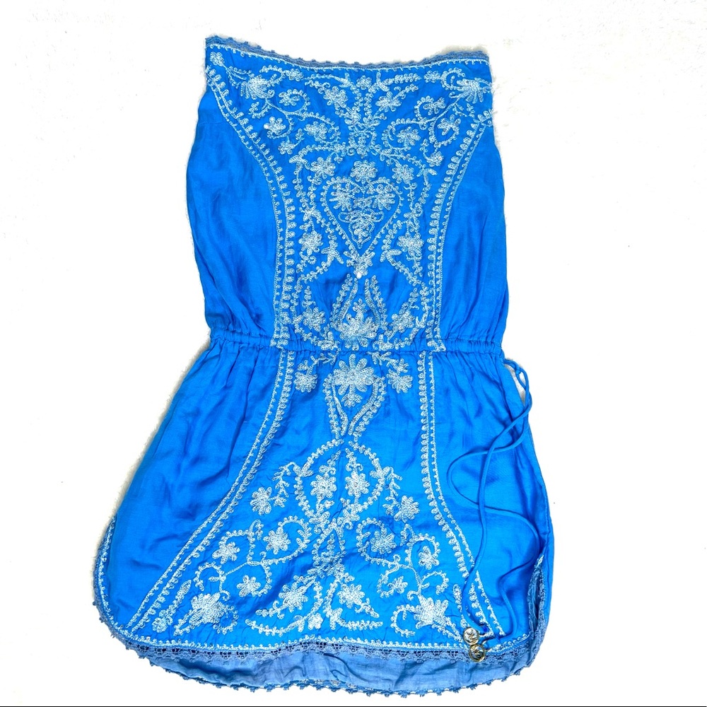 Melissa Odabash Dress sequin embroidered blue strapless